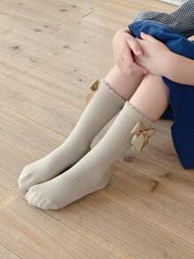 2 Pairs Children's Small Ribbed Bowknot Knee High Socks For Daily Wear - Multicolor - View 3