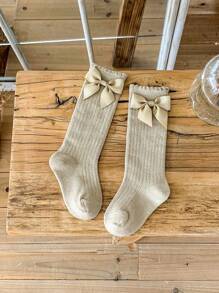 2 Pairs Children's Small Ribbed Bowknot Knee High Socks For Daily Wear - Multicolor - View 2