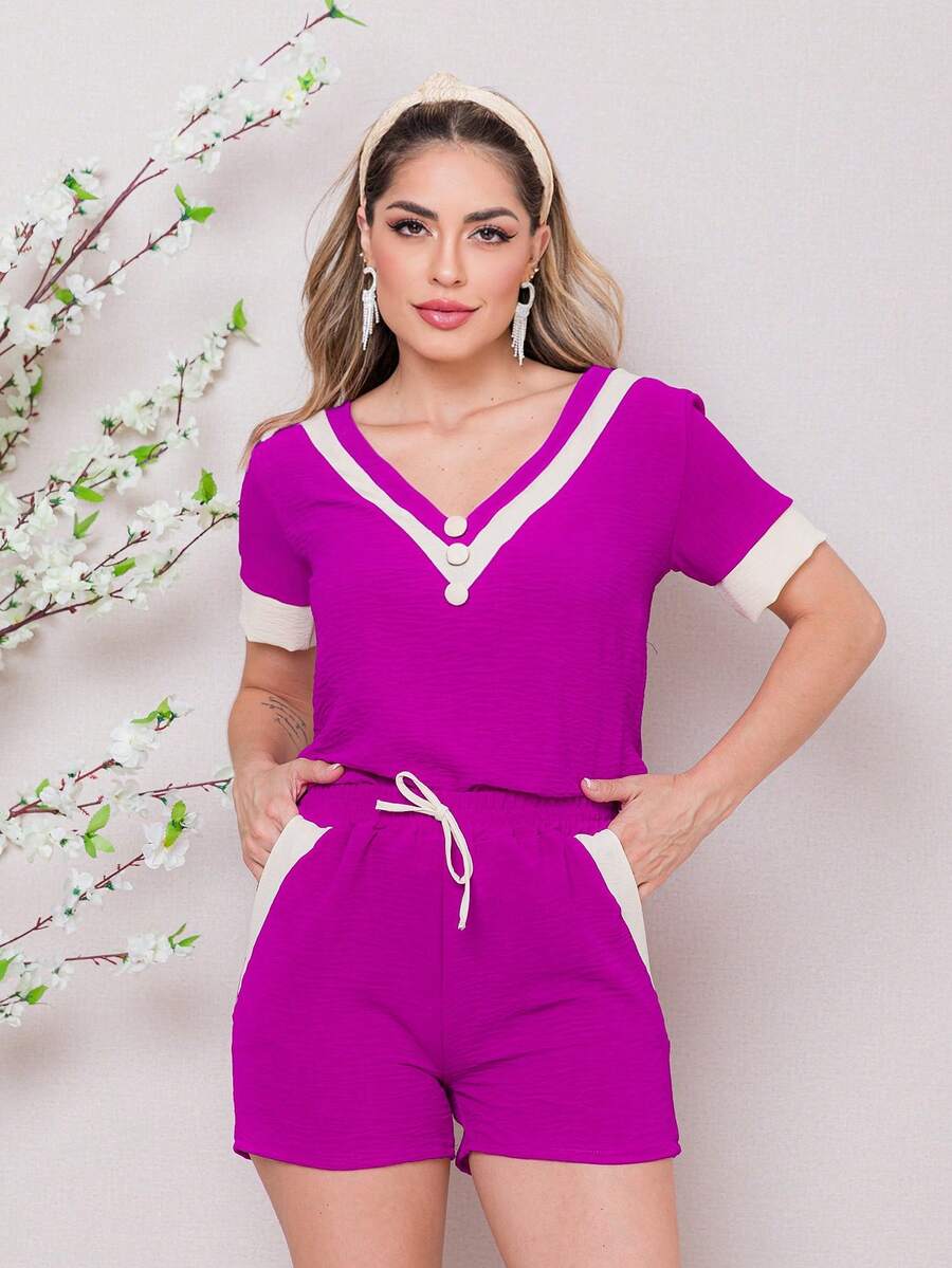 Women Two-piece Outfits - Màu Hoa hồng đỏ - Xem 1