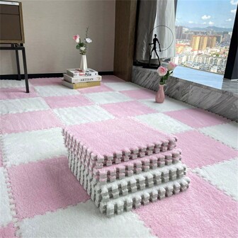 12 块厚泡沫互锁地垫，适用于地板、婴儿的毛绒泡沫垫，柔软防滑方形泡沫砖，拼图区域地毯游戏垫，30 厘米 X 30 厘米，厚 1.1 厘米