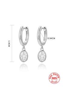 1 對 S925 銀色橢圓形立方晶石女式耳釘,時尚奢華女士珠寶禮物 - 銀色 - 查看 6