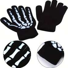 1pair Warm Glow In The Dark Knitted Skeleton Claw Gloves, Luminous Fluorescent Mittens For Dress Up Parties - Multicolor - View 7
