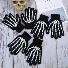 1pair Warm Glow In The Dark Knitted Skeleton Claw Gloves, Luminous Fluorescent Mittens For Dress Up Parties - Multicolor - View 6