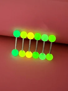 Bộ 6 chiếc khuyên lưỡi bằng thép không gỉ phát sáng, móng lưỡi, đồ trang sức xỏ khuyên cơ bản, móng môi, móng lưỡi, móng xương tai, đa năng - Nhiều màu - Xem 5