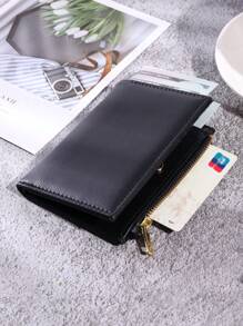 1個短款黑色PU皮夾，拉鍊閉合，多卡槽大容量，簡約設計輕便攜帶，信用卡和ID卡適用於女性白領、度假、週年慶、生日禮物、教師禮物，商務休閒等禮品配件 - 黑色 - 查看 3