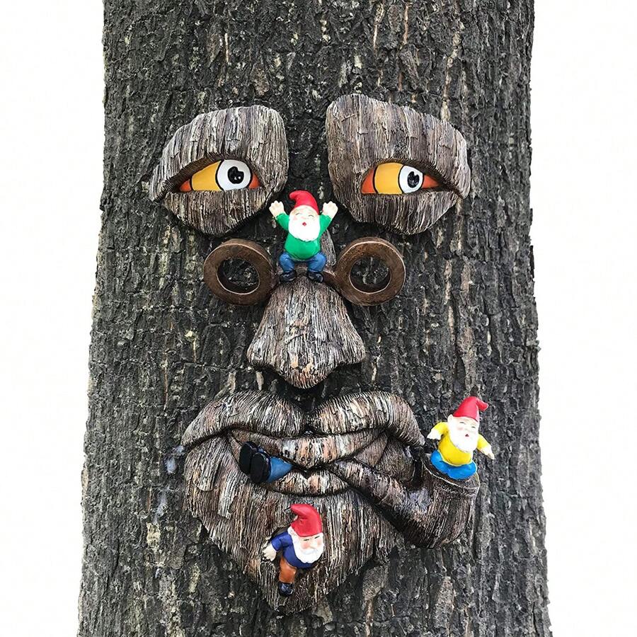 Conjunto De Estatuas De Enanitos Con Rostro De Árbol De Resina De 34 Cm De Altura Para Decoraciones De Jardín Creativas, Artesanías De Resina Para Exteriores - cara de arbol - Ver 1