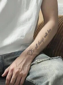 1 件防水不反光男士手臂英文短句紋身貼紙 - 黑色 - 查看 2