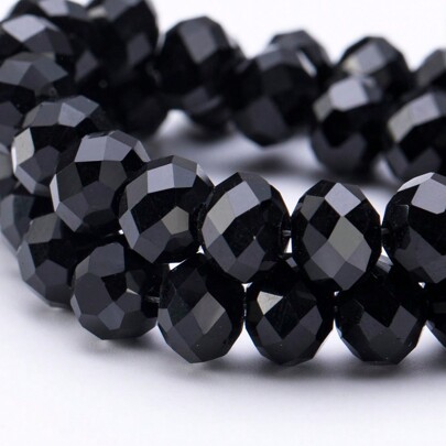 60pcs 8mm Faceted Crystal Beads, Transparent Glass Beads For DIY Bracelet, Necklace, Earring Jewelry Making (Black)
