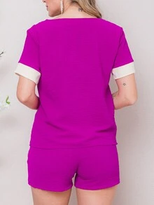 Women Two-piece Outfits - Màu Hoa hồng đỏ - Xem 2