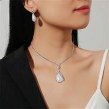2 Stücke Set (Halskette + Ohrringe) Damen Geometrische Krallen Kette Strass Eleganter Luxus Party Kleid Braut Schmuckset aus Halskette und Ohrringen