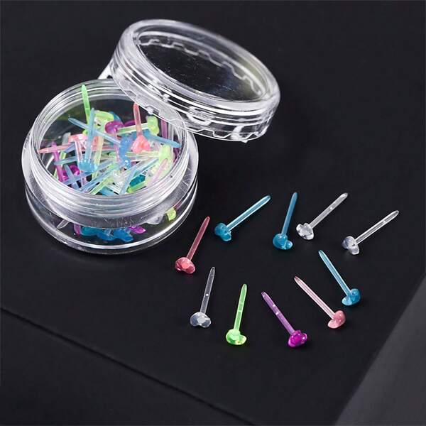 1 Box About 60 Pcs Pretty Hypoallergenic Colorful Ear Stick Earrings On Plastic Posts About 12mm Clear Ear Bar Suitable For Women's Daily Wear