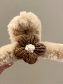 1入組女士毛絨花爪夾，髮飾品，大尺寸，可愛髮夾，適用於秋冬季節