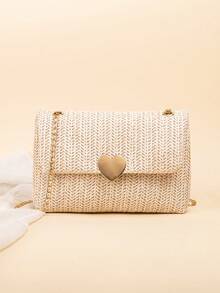 Women's Shoulder Bag With Chain Strap, Ladies' Small Woven Multicolor Square Bag For Casual, Beach, Summer, Large Capacity - Beige - View 2