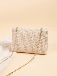 Women's Shoulder Bag With Chain Strap, Ladies' Small Woven Multicolor Square Bag For Casual, Beach, Summer, Large Capacity - Beige - View 5