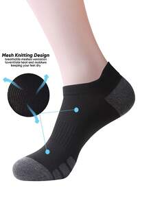 wubenzhi 6pairs/pack Mesh Breathable Men's Ankle Sports Socks With Anti-friction Heel Tab, Black Short Athletic Running Socks - Black - View 5