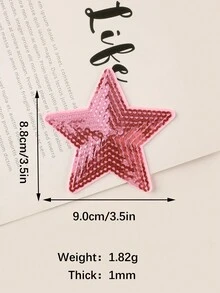 1套/3入組閃粉五芒星設計繡花貼章,適用於衣服,帽子和diy裝飾,使用熱熔膠進行黏貼 - 粉色 - 查看 5