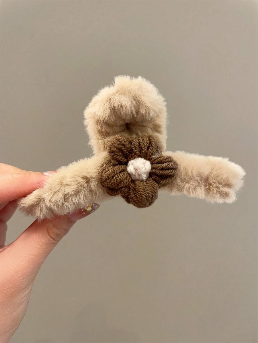 1入組女士毛絨花爪夾，髮飾品，大尺寸，可愛髮夾，適用於秋冬季節