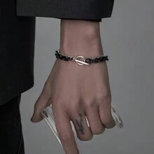 Fashionable Men's Stainless Steel Double Layer Bracelet Punk Style Jewelry Gift