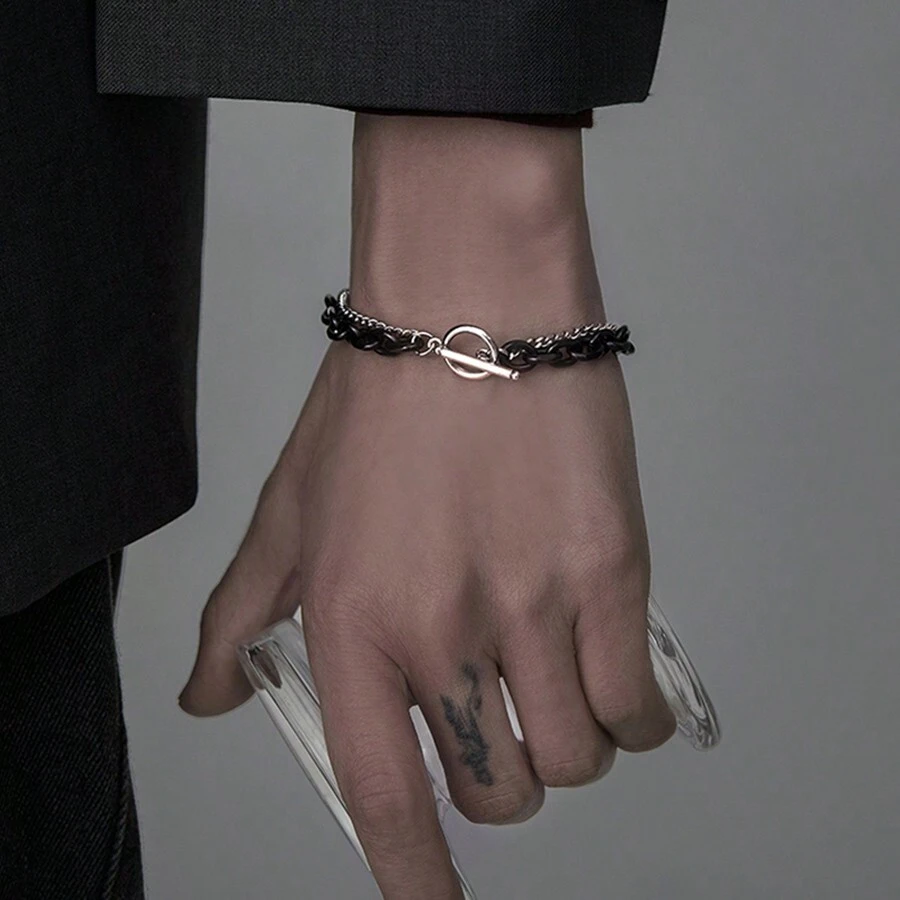 Fashionable Men's Stainless Steel Double Layer Bracelet Punk Style Jewelry Gift