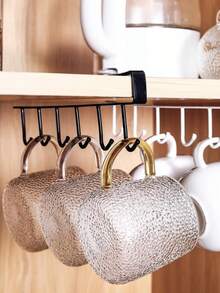 廚房無痕黏鉤 6 個掛鉤收納架廚房用具收納架 - 黑色 - 查看 3