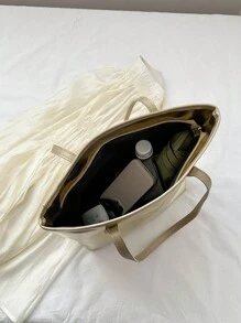 Fashionable Solid Color Simple Tote Bag With Shoulder Strap - Gold - View 7