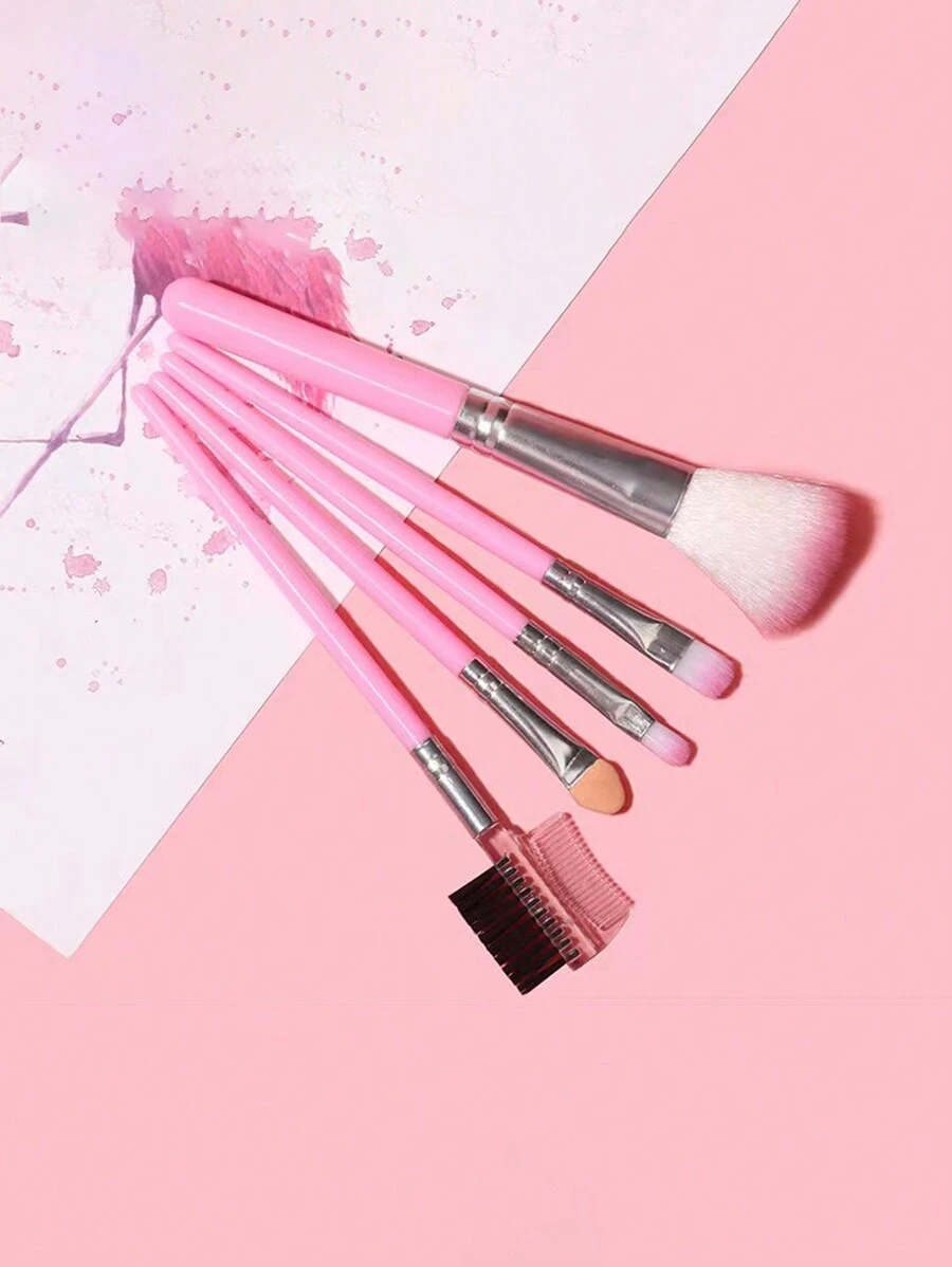 5pcs/Set Pink Portable Makeup Brushes Set For Blush, Eye Shadow, Etc., Suitable For Home Or Travel,Brush Set,Makeup Brush Kit,Make Up Brush Set,Make Up Set Complete,Makeup Brush Set,Complete Makeup Kit,Brush Kit,Brushes Makeup Set,Makeup Gift Set,Set - Pink - View 1