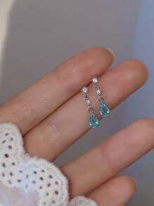 水鑽水滴形耳墜 - 銀色 - 查看 8