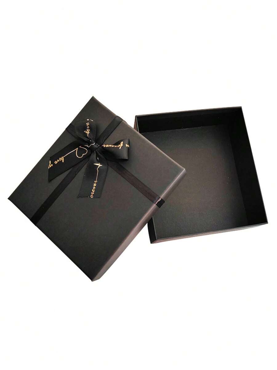 1pc Black Gift Box With Bowknot Lid Perfect For Storing And