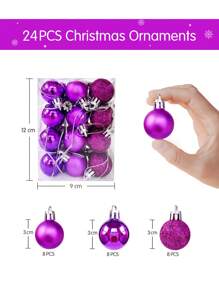 24 件圣诞装饰套装，紫色圣诞球派对圣诞树挂球吊坠，圣诞树装饰，适合节日派对、花环、圣诞节 - 紫色 - 查看 5