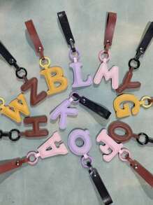 1pc Ladies' Multicolor Letter Pu Leather Bag Charm Keychain Pendant, Suitable For Daily Use