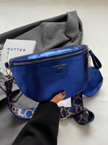 時尚胸斜挎包,亮色拉鍊,可調節肩帶,大容量,簡約多功能設計 - 寶藍色 - 查看 1