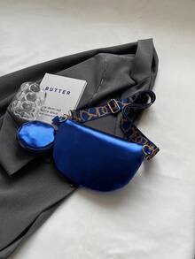 時尚胸斜挎包,亮色拉鍊,可調節肩帶,大容量,簡約多功能設計 - 寶藍色 - 查看 7