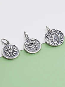 3 件裝時尚 S925 純銀櫻花吊墜玫瑰花向日葵吊墜女式兒童手鍊項鍊珠寶製作手工 Diy 配件 - 花朵吊墜 - 查看 4