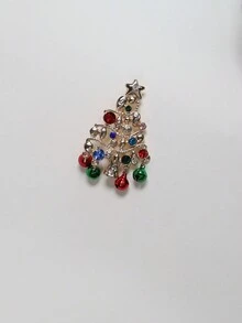 1 件女式時尚聖誕新品五點星、鈴鐺和萊茵石裝飾聖誕樹形胸針,適合節日禮物 - 彩色 - 查看 2