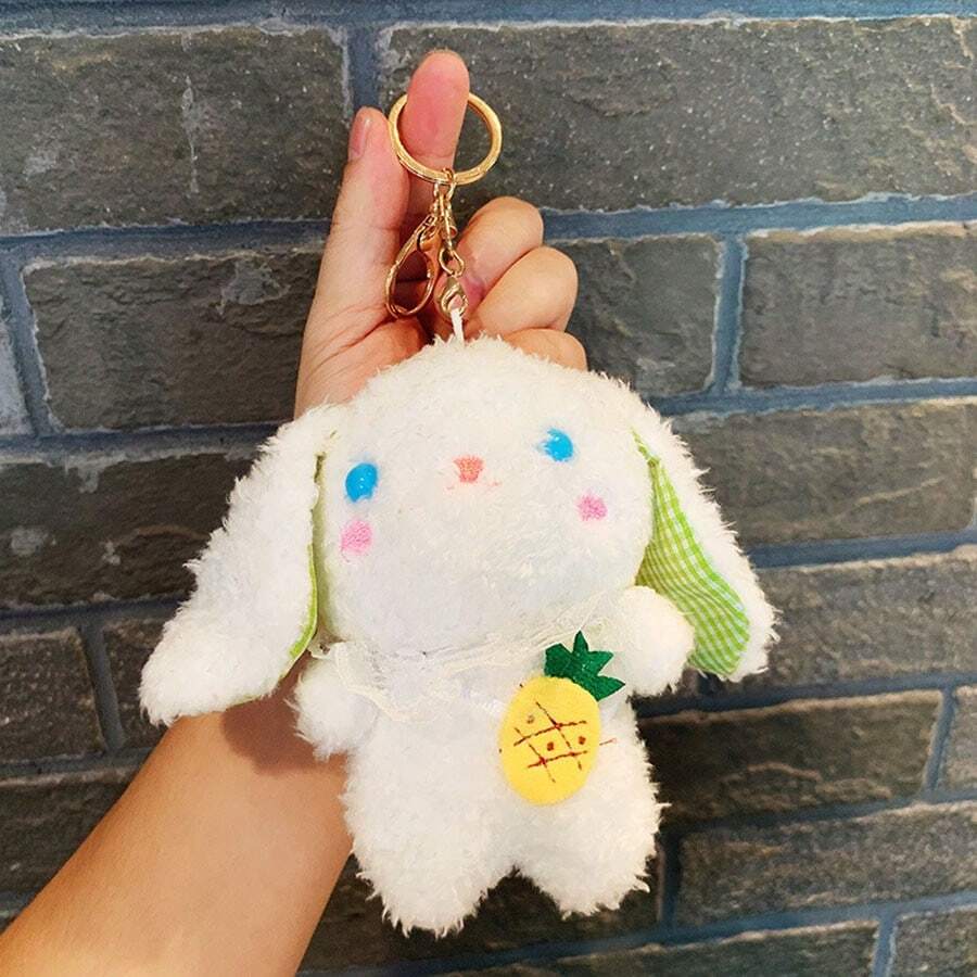 1入卡通毛絨長耳兔鑰匙包掛件,鑰匙或手提包飾品 - 綠色 - 查看 1