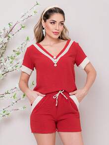 Women Two-piece Outfits - Red - View 3