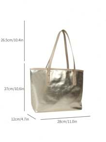 Fashionable Solid Color Simple Tote Bag With Shoulder Strap - Gold - View 2