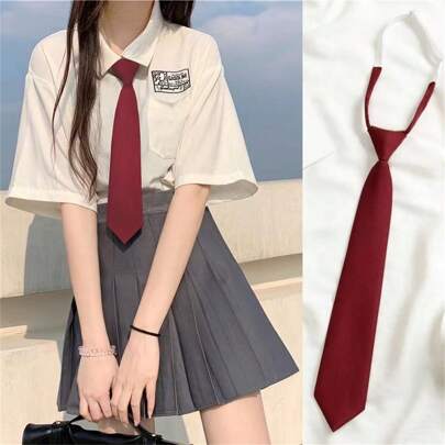 1pc Red Series Cute Jk Uniform Style Basic Tie, Fashionable Multi-Functional Shirt Tie, Detachable Tie, Casual Daily Wearing Neck Ornament Tie