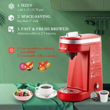 Single Serve Coffee Maker With Filter Mini Coffee Brewer for K Cup Pods Capsule Ground Coffee Instant Coffee Machine - Red - View 2