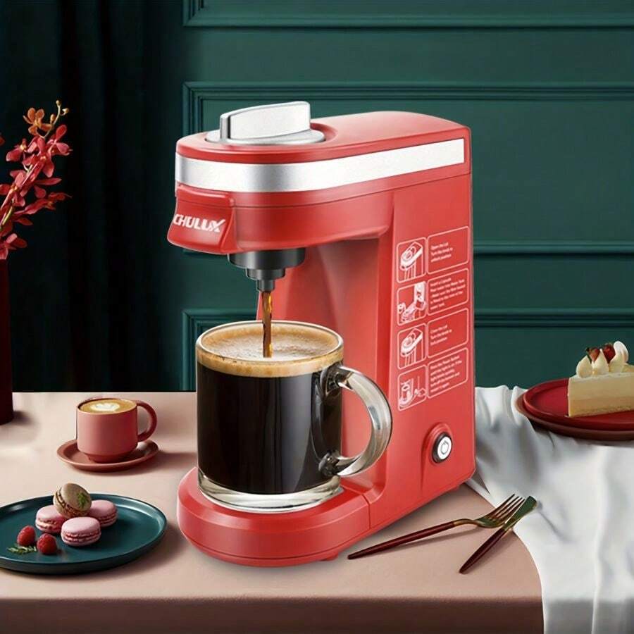 Single Serve Coffee Maker With Filter Mini Coffee Brewer for K Cup Pods Capsule Ground Coffee Instant Coffee Machine - Red - View 1