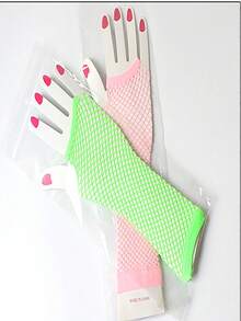 1對新娘婚禮彈性漁網手套,適用於派對舞蹈表演,長款黑色