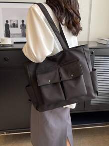 女款多口袋手提包，附大容量尼龍織物單肩包，可放入水瓶手提包、書包，帶多隔層和多口袋