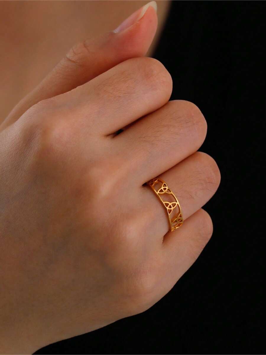 1 Miếng Thép không gỉ Ổn định Tam giác Nút Mở Nhẫn , Đơn giản Quà kỷ niệm Đối với phụ nữ Và Cặp đôi - phong cách A - Xem 1