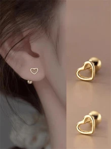 Gold Hollow Heart Stud Earrings 14K Gold Plated Ear Jewelry For Women Accessories Best Valentine's Day Gift - Gold - View 1