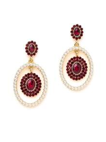 1對鍍金閃亮鑽石和珍珠波西米亞風格女士耳環,時尚多變的珠寶,適合閃亮的約會禮物 - 紅色 - 查看 5