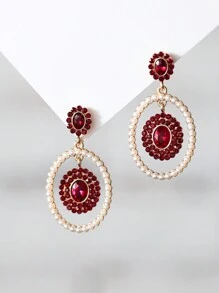 1對鍍金閃亮鑽石和珍珠波西米亞風格女士耳環,時尚多變的珠寶,適合閃亮的約會禮物 - 紅色 - 查看 4