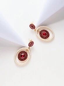 1對鍍金閃亮鑽石和珍珠波西米亞風格女士耳環,時尚多變的珠寶,適合閃亮的約會禮物 - 紅色 - 查看 2