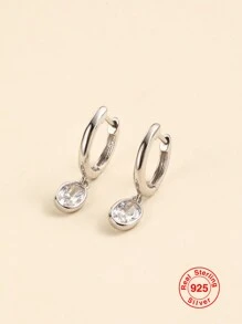 1 對 S925 銀色橢圓形立方晶石女式耳釘,時尚奢華女士珠寶禮物 - 銀色 - 查看 3