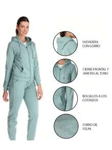 Pants dama conjunto afelpado suave pantalones deportivos y sudadera con capucha - verde menta - Ver 3