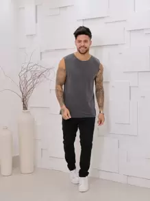 Men Tank Tops - Dark Grey - View 5